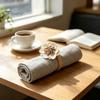 Pastoral Style Table Decor 6Pcs Linen Flower Napkin Rings, Wooden Ring Rustic Holders, Holiday Party Buckles Farmhouse Rings for Wedding Bridal Shower
