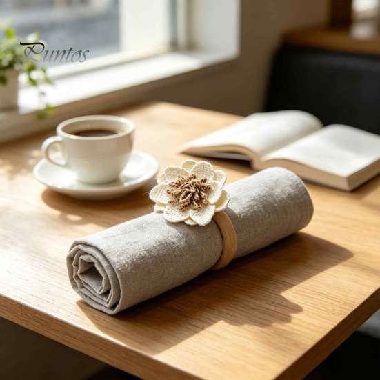 Pastoral Style Table Decor 6Pcs Linen Flower Napkin Rings, Wooden Ring Rustic Holders, Holiday Party Buckles Farmhouse Rings for Wedding Bridal Shower