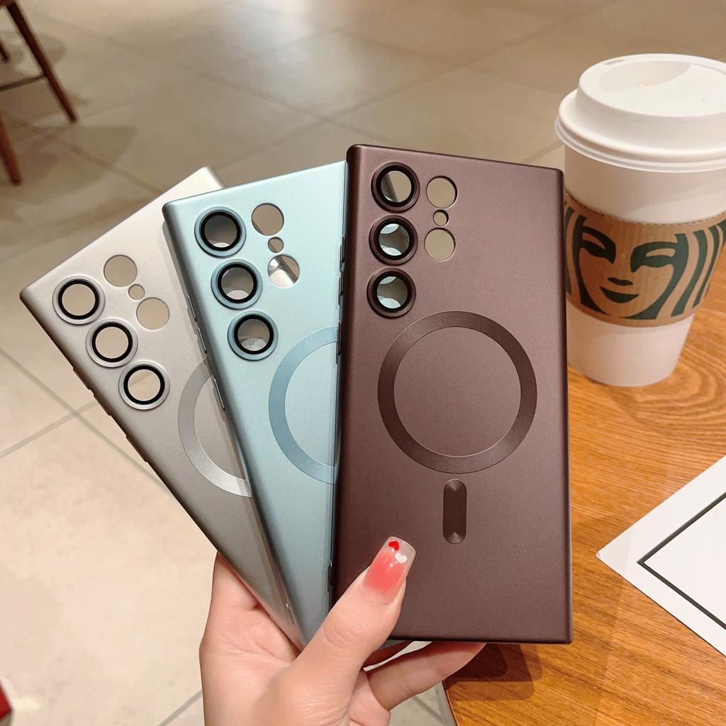 Luxury Magnetic Phone Cases For Samsung Galaxy S23 S22 S21 FE S24 Ultra Plus Magsafe Case Lens Protector Wireless Charging Cover