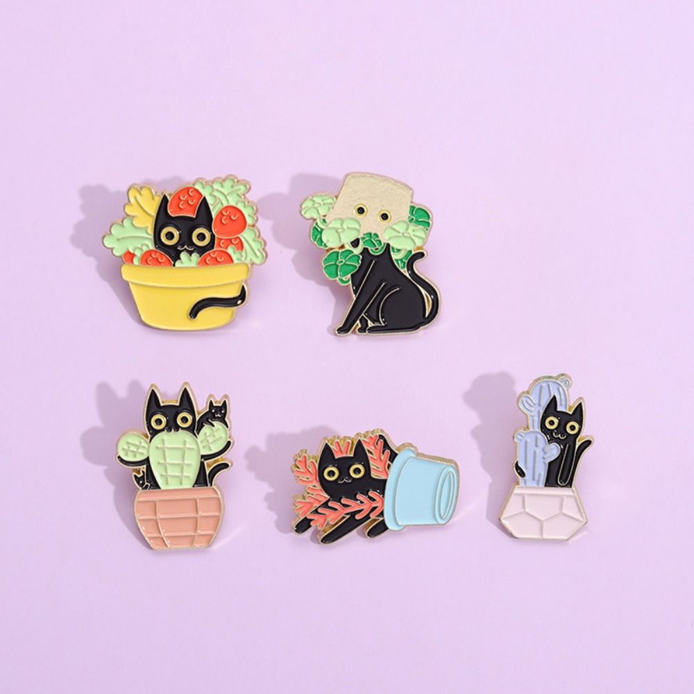 

Нагрудная булавка с отворотом, элементы животного кактуса, аксессуары в корейском стиле, булавка с черным котом, форма растения в горшке