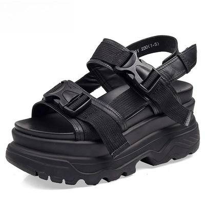 Sandali da Donna con Plateau 8cm Nuovi Scarpe con Zeppa Donna Tacchi Alti Sandali Donna con Fibbia Pelle Tela Zeppe Estive Sandalo Donna Zapatos Mujer