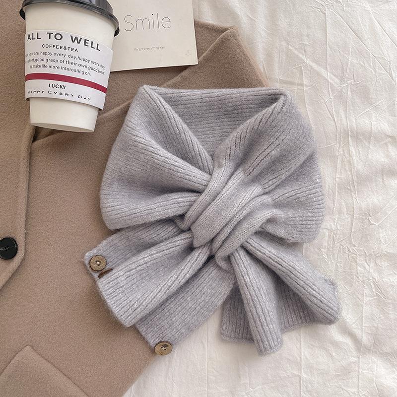 Small Scarf Short Women's Autumn and Winter Cross Knitted Scarf Korean Style Color Matching Scarf Winter Warm Button Neck Gaiter