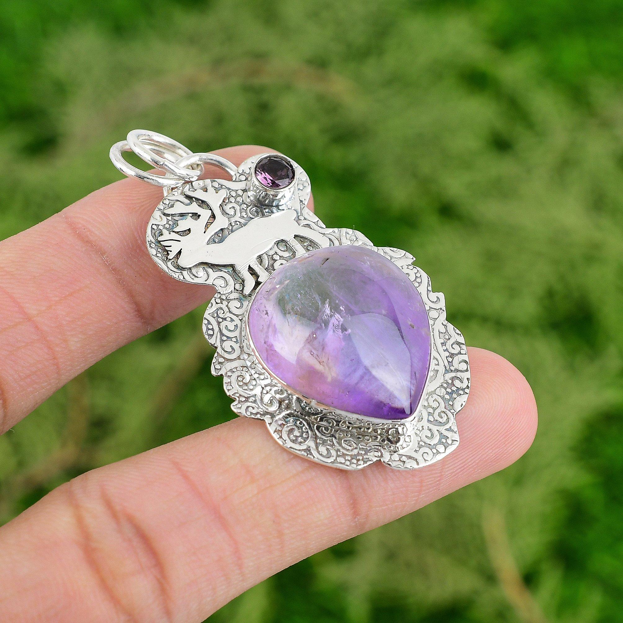 

925 Sterling Silver Ametrine Stone African Amethyst Engagement Pendant Jewelry