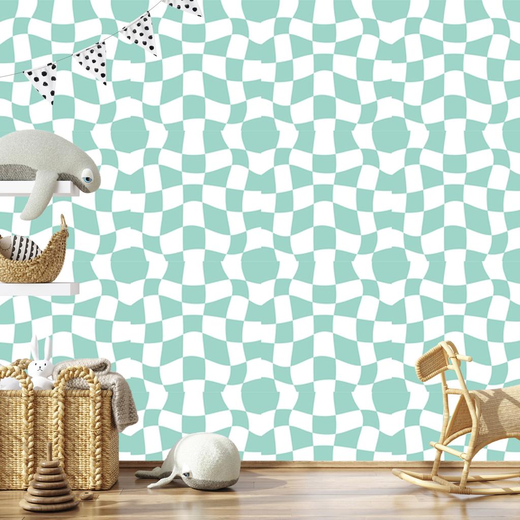 Casual checkerboard wallpaper mint and white for living room and bedroom 50x1000