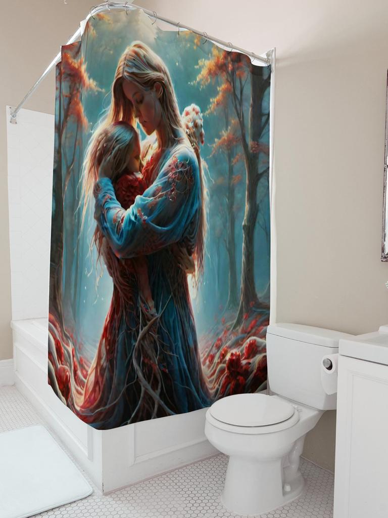 Enchanted Forest Mother And Child Shower Curtain - Waterproof, Mildew-Resistant, Machine Washable For Magical Bathroom Decor