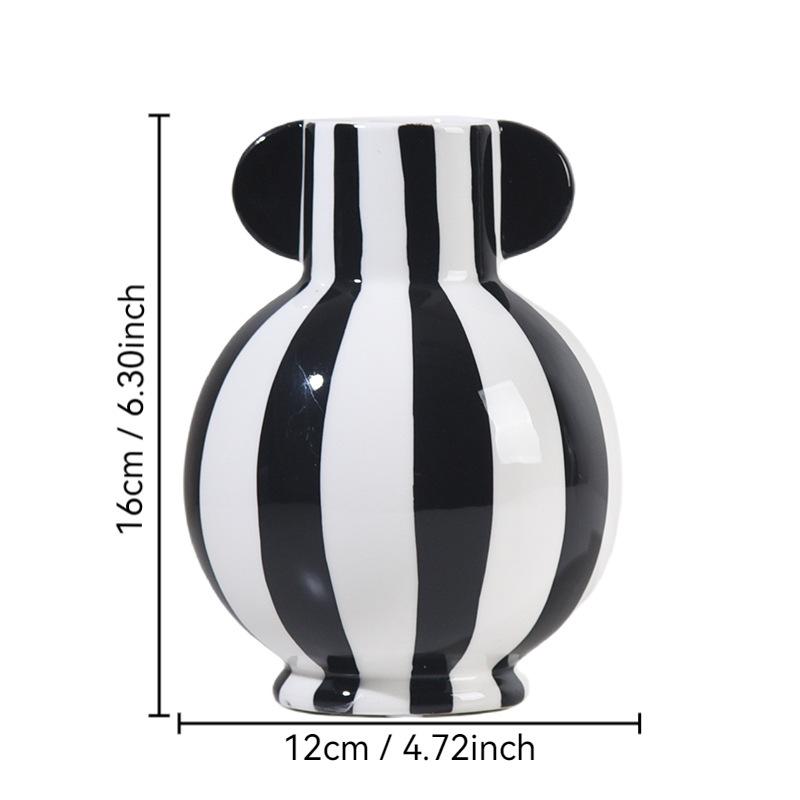 Minimalist White Stripes Ceramic Vase Hydroponics Flower Pots Desk Decoration Flower Arrangement Vases Room Aesthetic Decor
