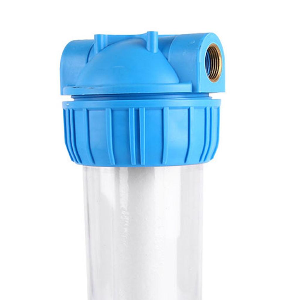 10palcové pouzdro vodního filtru s průhledným filtrem a 1palcovým mosazným portem pro odstranění nečistot