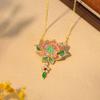 High-End Chinese Style Lotus Enamel Necklace with Color Retention