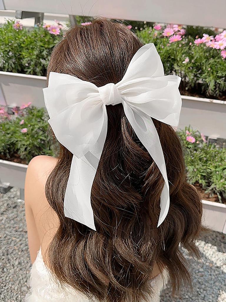 Women's Spring and Summer Solid Mesh Bow Hair Accessory Hair Clip, Suitable for Pairing with Dresses