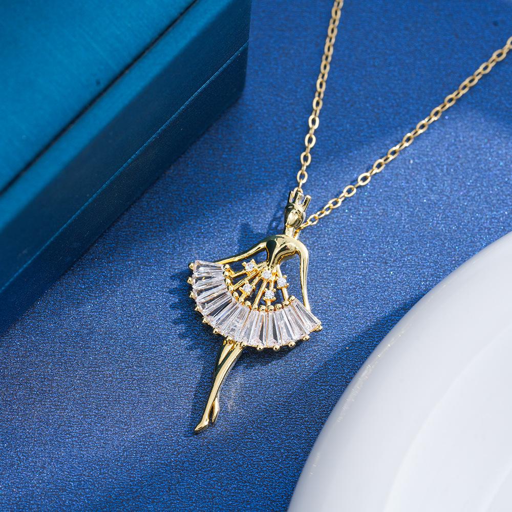 Elegant Ballet Girl Zirconia Pendant Necklace - Romantic Clavicle Chain Jewelry for Women