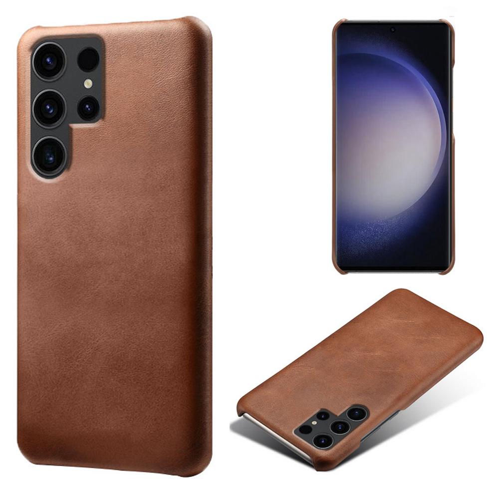 

For Samsung Galaxy S24 Ultra Phone Case PU Leather+PC Cover Calf Texture Phone Shell Brown