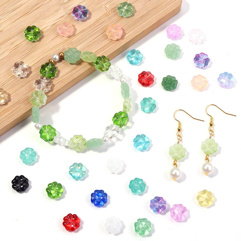 50pcs/lot 10mm Colorful Four-leaf Clover Shape Lampwork Beads For Jewelry Making Loose Spacer Glass Beads DIY Bracelet Earrings