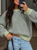 Autumn/Winter 2026 Women's Striped Color Block Knit Sweater, Long Sleeve, Casual European & American Style