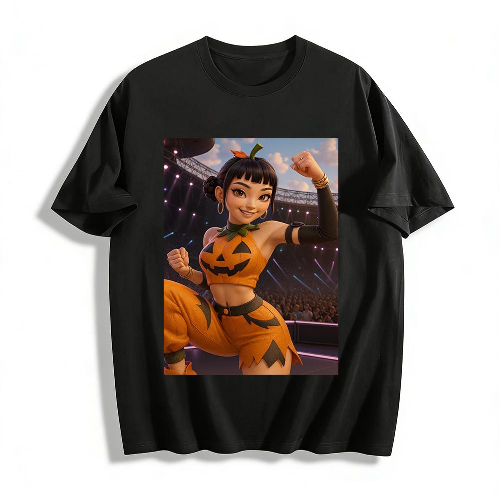

Halloween Pumpkin Fighting Girl Print Top Festival Vibe Cool Casual Unisex Trendy T-Shirt Pure cotton T-shirt XXS