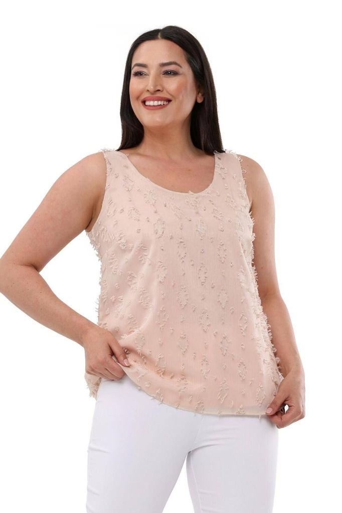 Women's Big Size Blouse Large Size Green U-Neck Zero Sleeve 42-52 Inner Lined Chiffon Fabric Blouse