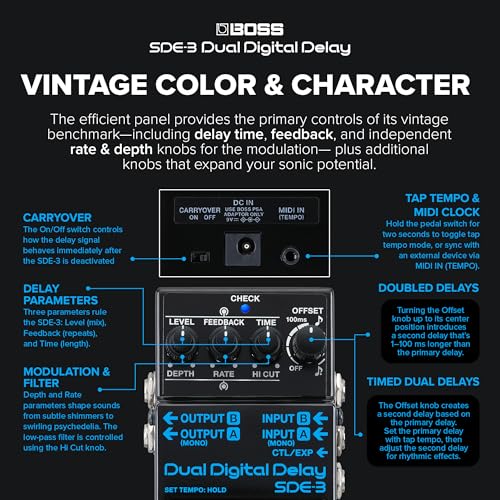 BOSS SDE-3 Dual Digital Delay Pedal | Authentic Roland SDE-3000 Sound | Compact Pedal | Versatile Modern Features | Long Delay Time (Up To 1600 Ms) |