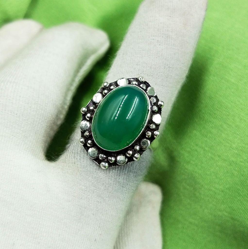 Green Onyx Gemstone 925 Sterling Silver Plated US SZ 6 Ring MM-R271