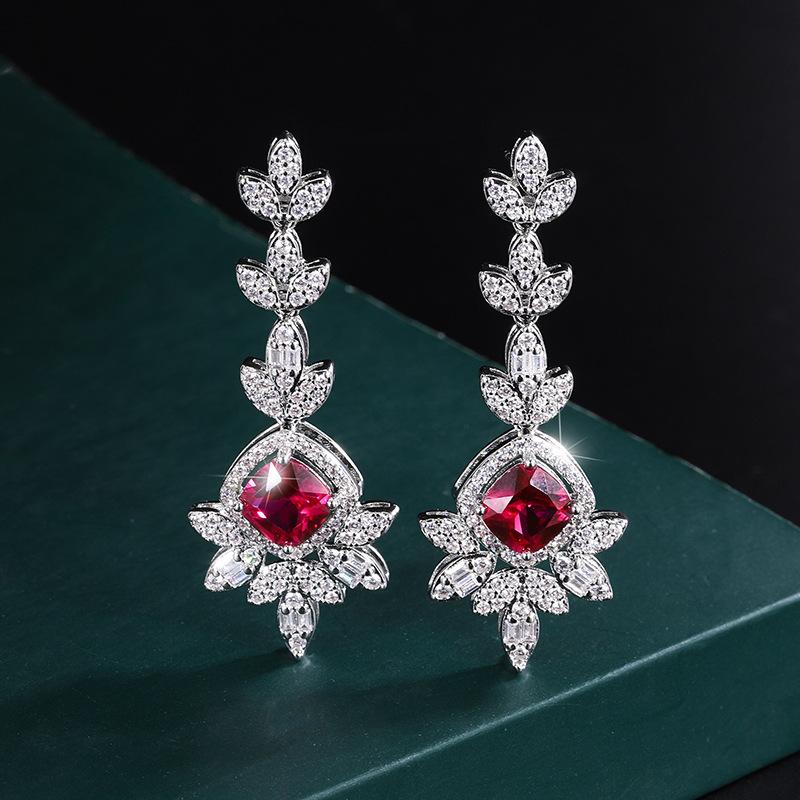 Merry Line Retro Simulation Red Corundum Necklace Pendant Stud Earrings Creative Red Treasure Women'S Models