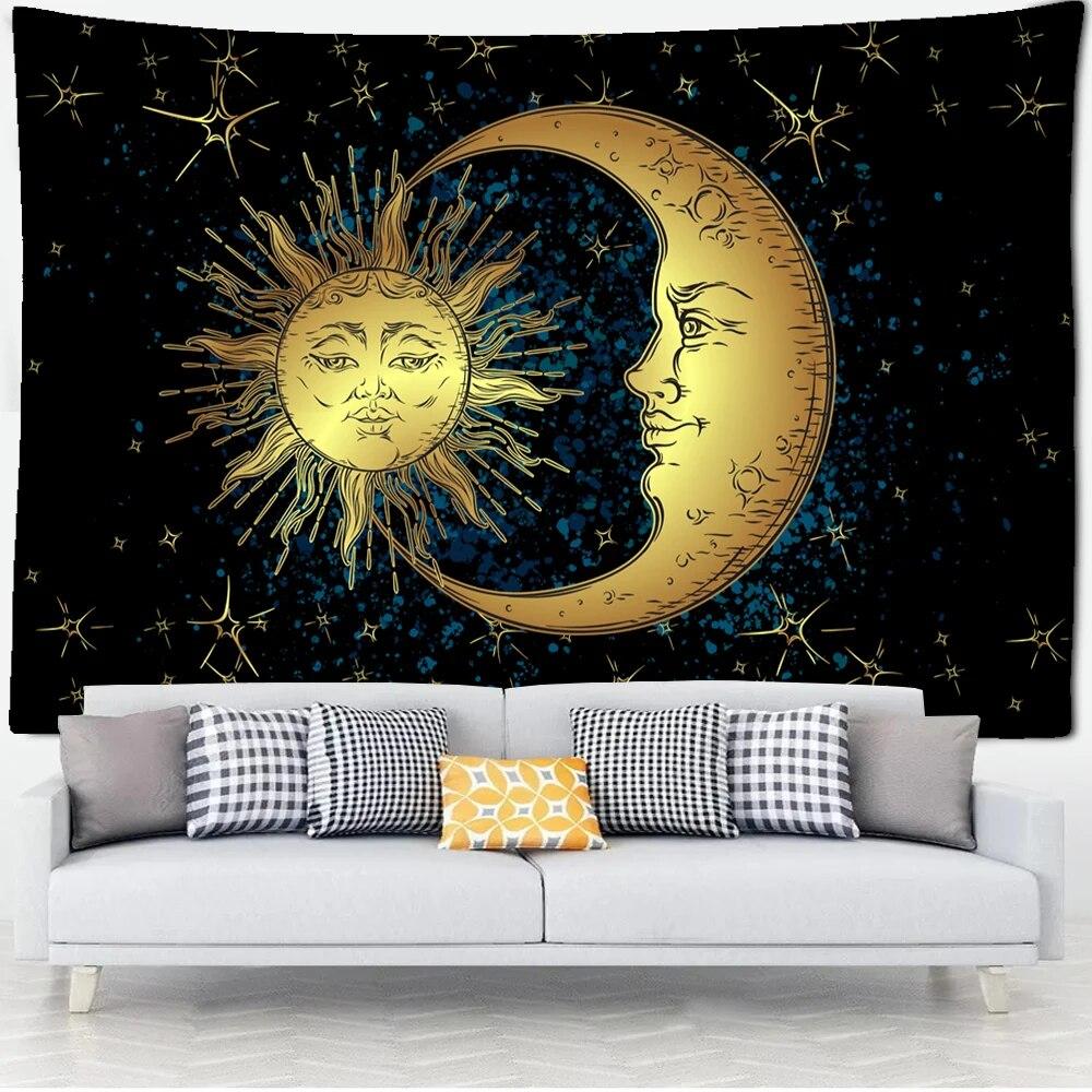 Sun God Moon God Tapestry Bohemian Style Wall Hanging Background Decoration Fabric Beautiful Mysterious Print Decoration