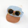 Korean Dog Sun Hat With Sunglasses Adjustable Denim Cap Puppy Visor Hats With Ear Holes Dog Sports Hat For Small Dog Accessoires