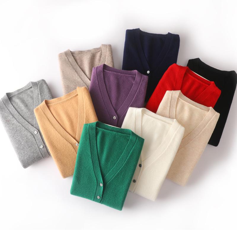 Elegant Merino Wool V-Neck Cardigan - Women's Lightweight Autumn Sweater