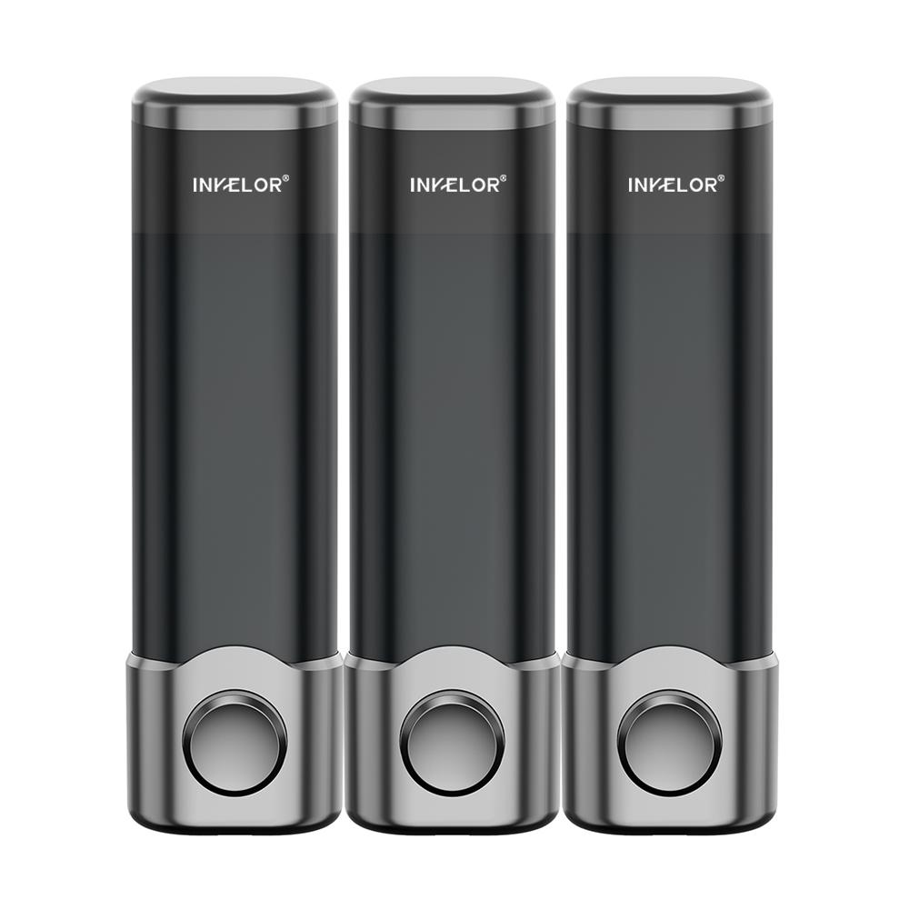 500ml Dark Gray ABS 2-Chamber Wall-Mounted Refillable Shampoo & Conditioner Soap Dispenser for Bathroom & Hotel Use No Drill