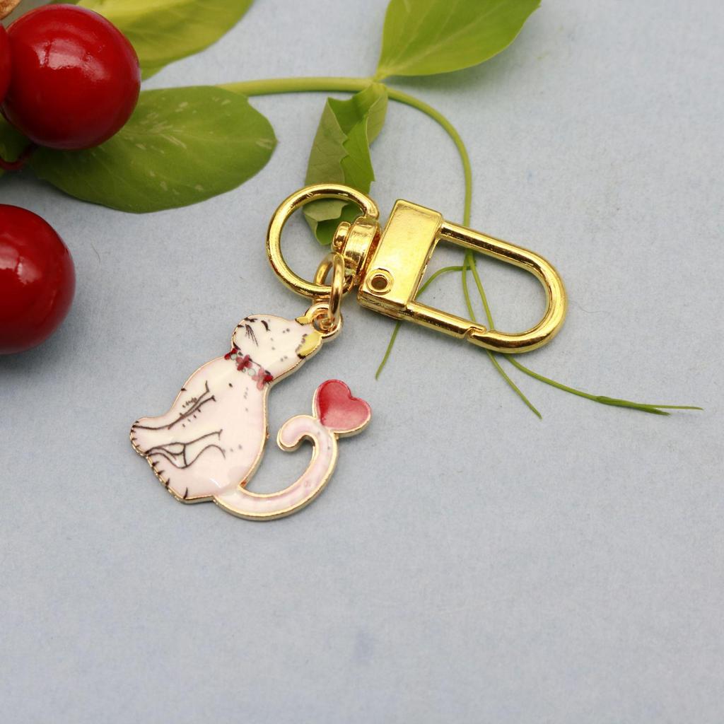 Cartoon Cat Print Heart Lobster Clasp Set - Cross-Border Droplet Oil Design
