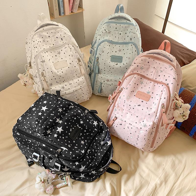 New Stylish School Backpack For Girls With A Fresh Star Print Lightweight Backpack For Middle And High School Students