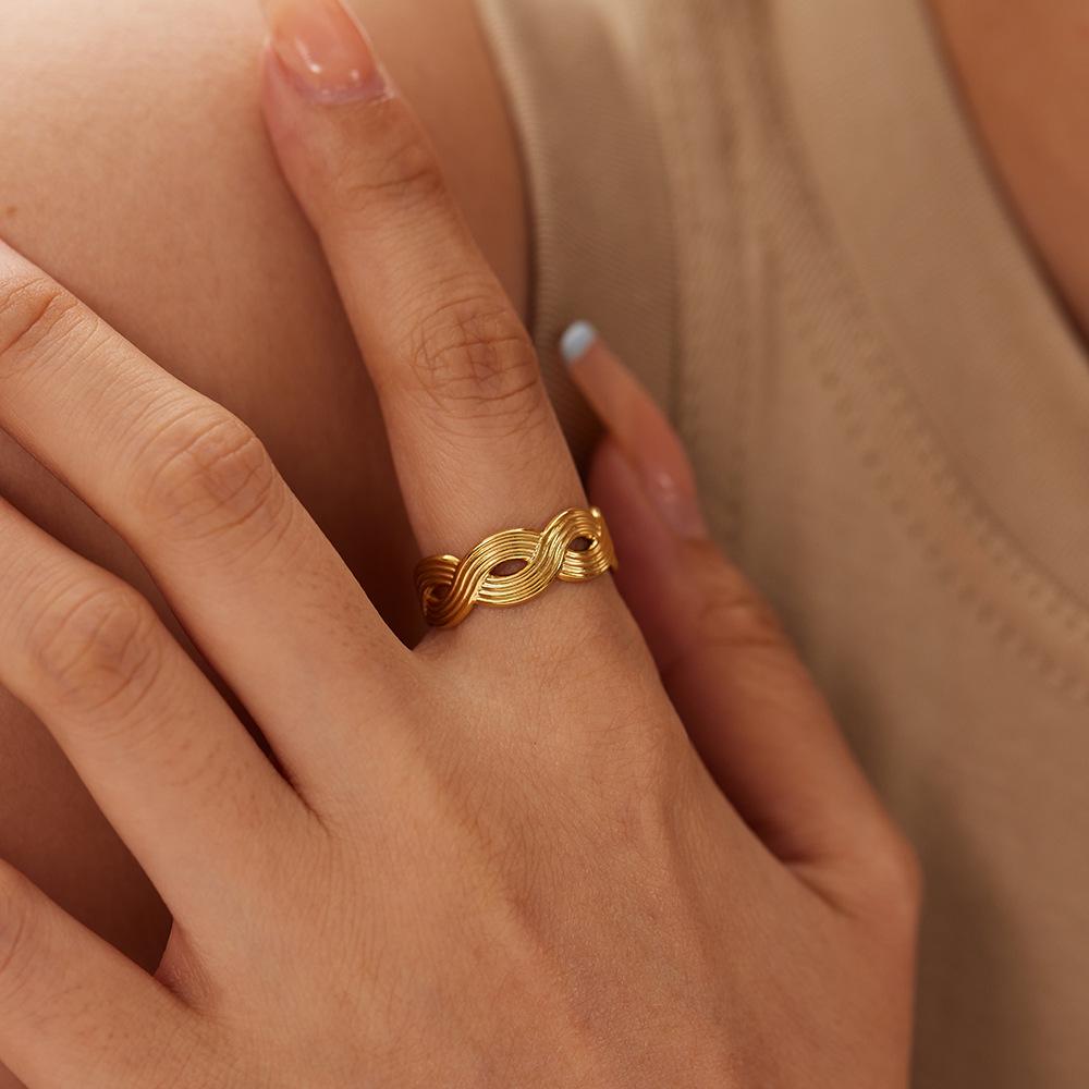 Otwierane Pierścionki w Kształcie Szerokiego Łańcucha Dla Kobiet Kolor Złoty Stal Nierdzewna Gruba Figurka Akcesoria