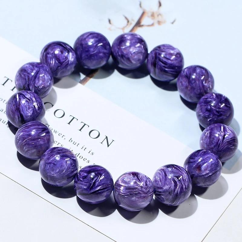 Bracciale Perline Charoite Naturale Pietra Ametista Cristallo Gioielli Moda Donna Cerchio Singolo Corda Elastica Bracciale Charoite Regali