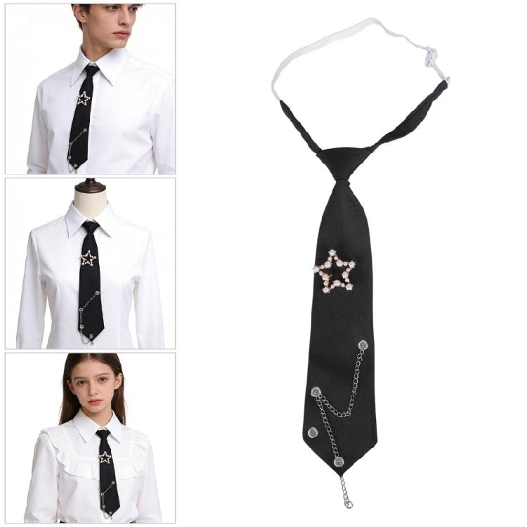 Student Pre Tied Neck Ties Preepy Look Pearls Star Metal Chain Dark Tie Cravat Neck Wear Accessories