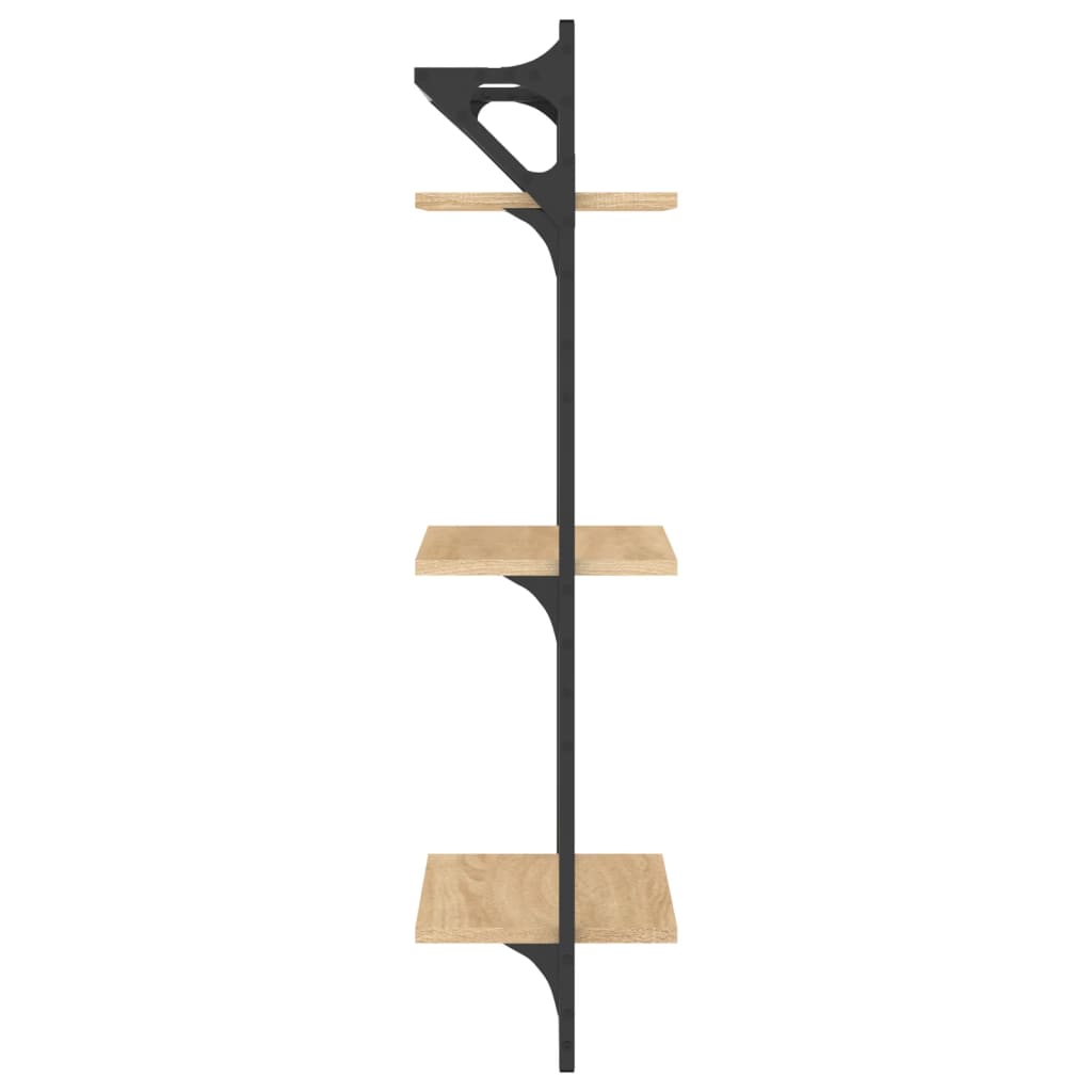 Wall Shelves with 3 Shelves and Bars 2 pcs Sonoma Oak