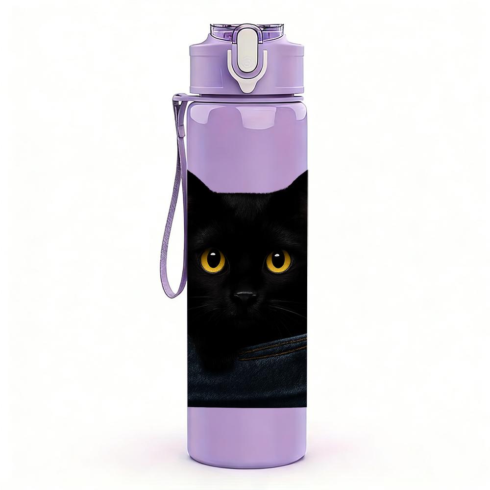 1PC Black Cat Denim Pocket Hidden 750ml Color Plastic Sports Water Bottle Leakproof Flip Straw Lid Suitable for Sports Office Home Use