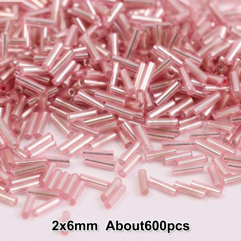 2x6mm Colorful Silver Core Czech Glass Seed Bugle Beads Tube Spacer Beads For Jewelry Making Garment Sewing Accessory