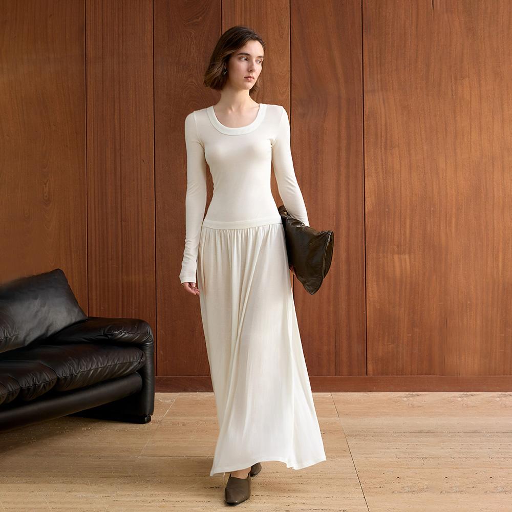 Waiwaiaiem Yy_Solid Color Drape Long Dress_2Color