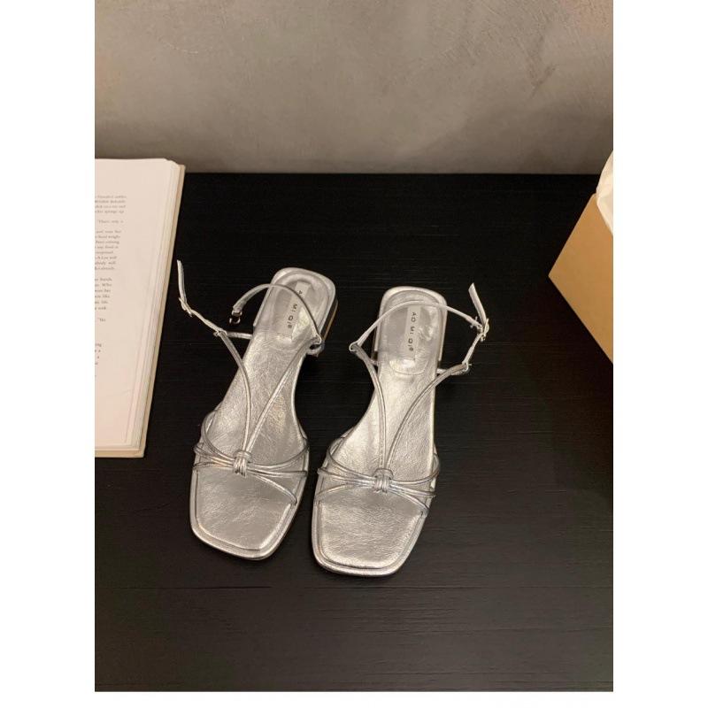 2025 spring and autumn new niche French flat-bottomed thin-strapped sandals fairy shoes square head open-toed versatile Roman cool