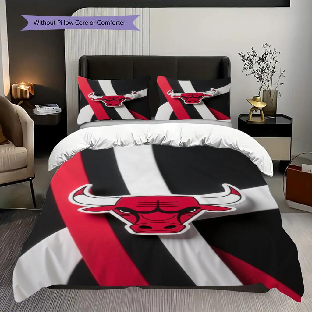 Chicago Bulls Logo Bedding(1 * Duvet Cover + 2 * Pillowcase, Without Core) Christmas Birthday Gift Duvet Cover and Pillowcase Soft and Comfortable