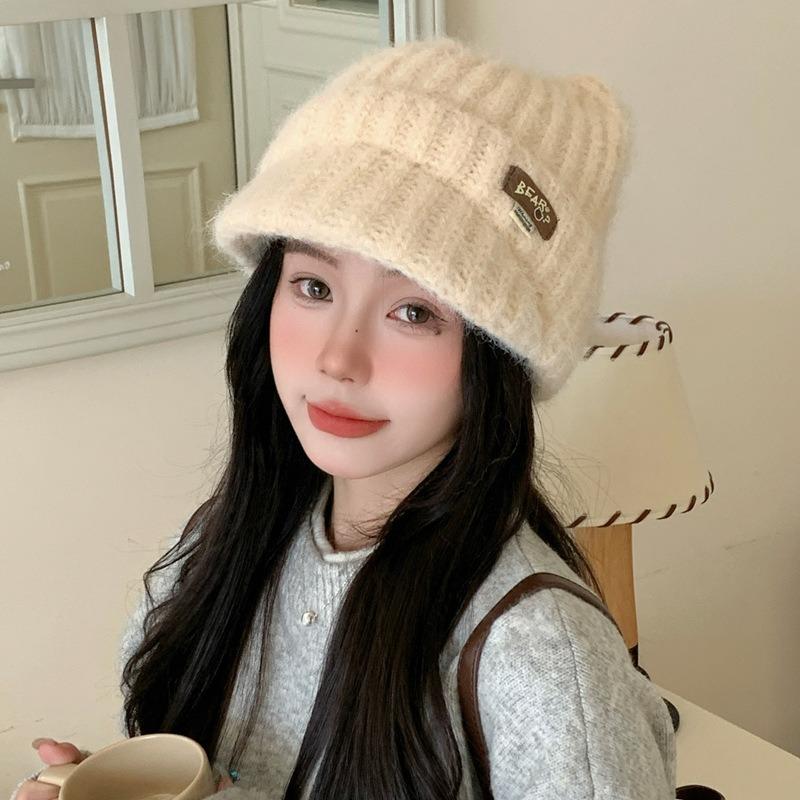 Autumn and Winter Hats Women's Big Head Circumference Knitted Wool Hats Cat Ears Cute Ear Protectors Cold Hats Fleece Thermal Hats