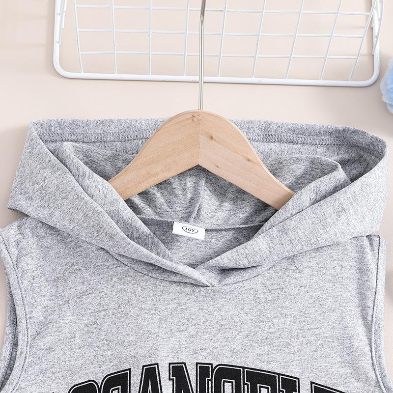 2024 Summer Children Clothes Letter Printed Hooded Sleeveless Sweater Dress Girls Casual Sports  Dresses