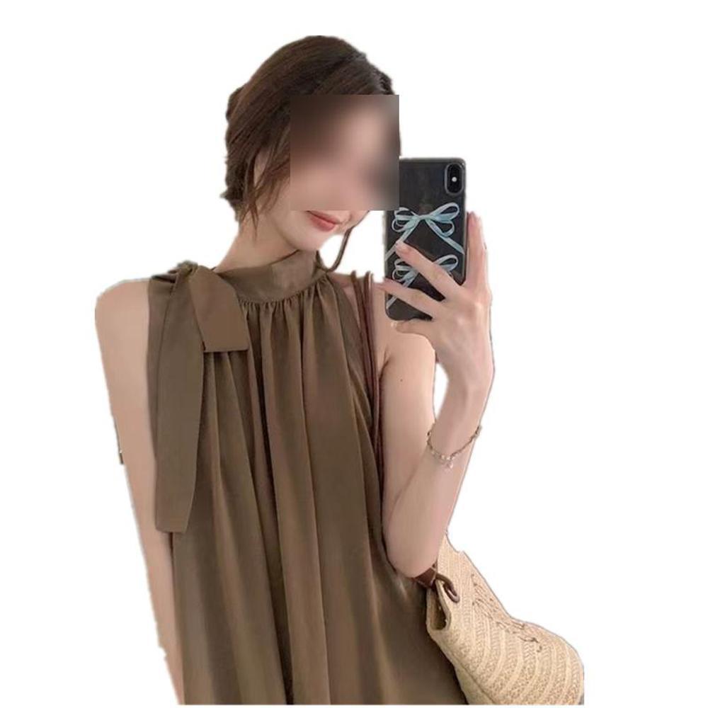 High-end temperament neck open shoulder strap dress women's summer elegant new sleeveless vest drape dress