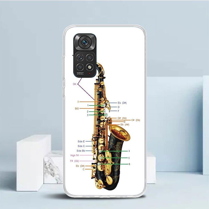 Music Saxophone Instrument Phone Case For Xiaomi Redmi Note 15 14 14S 13 12S 12 Pro Plus 11S 11 11T 11E 10S 10 + Soft TPU Back C