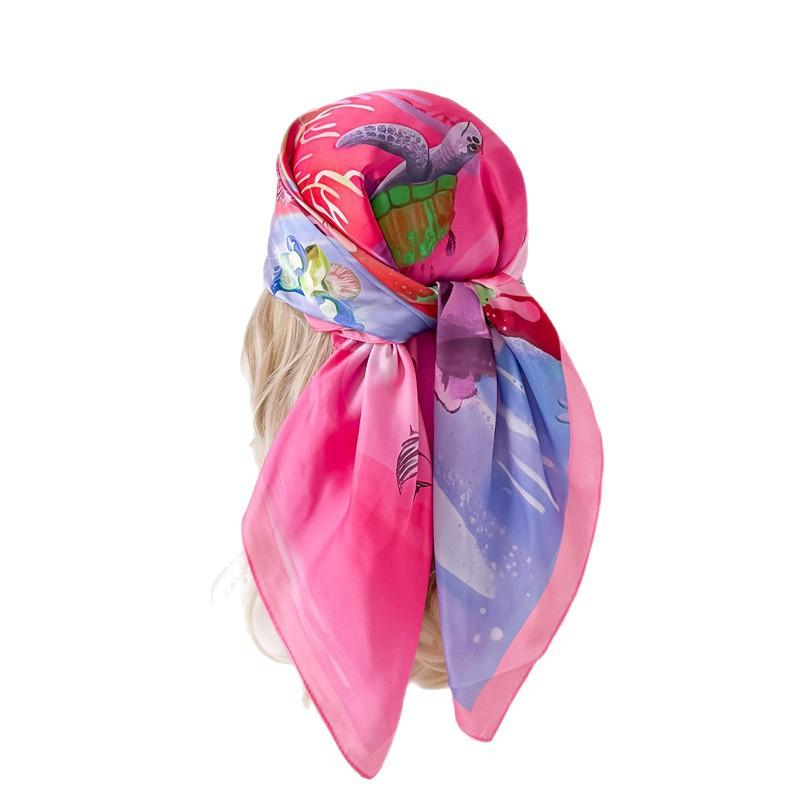 Ocean Treasure Simulation Silk Premium Large Square Scarf Silk Scarf Printed Shawl Decorative Scarf Sunscreen Scarf Headscarf Scarf