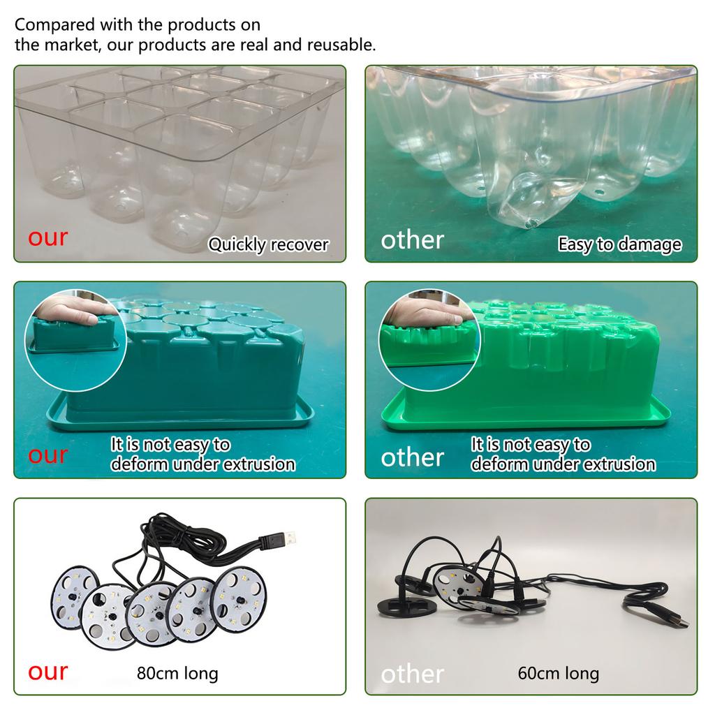 12 Hole Plant Lamp Set with LED Grow Lamp Seedling Tray Set Seedling Starter Tray