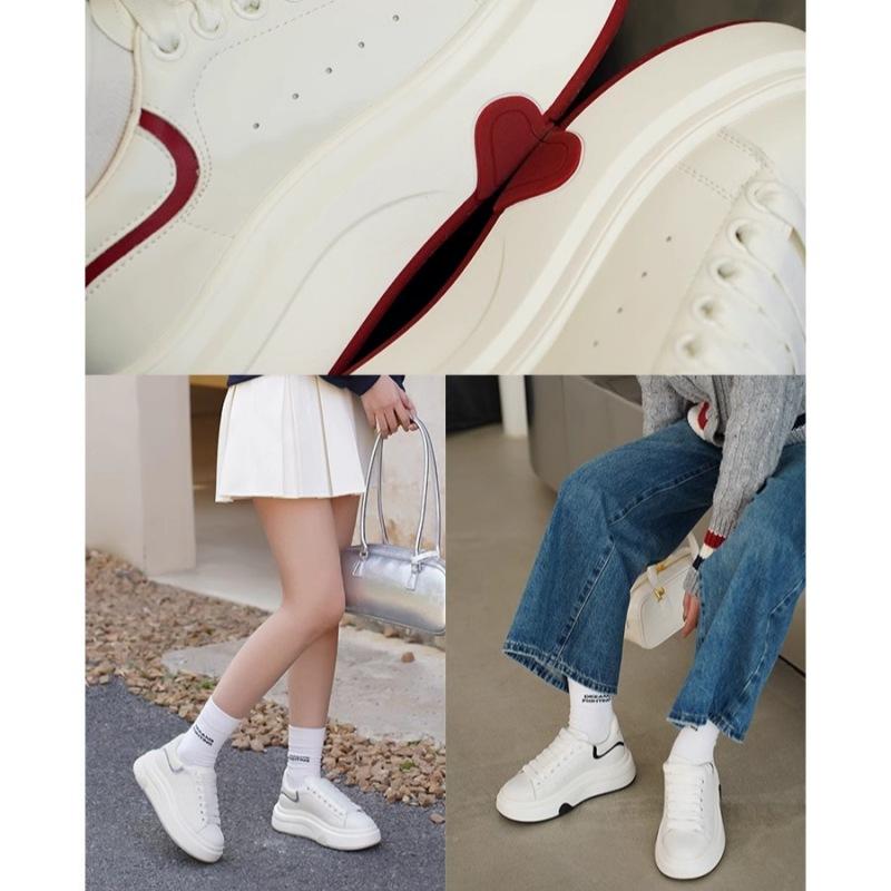 Cowhide Version~ Genuine Leather Thick-soled Heightening McQueen Little White Shoes Women's Spring 2025 Versatile Casual Sports Board Shoes