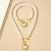 Beaded Heart Pendant Jewelry Set Crystal Pearl Necklace Set Necklace Bracelet Set  Wedding Party