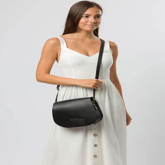 Noora Solid  Black Leather Sling Bag for Women