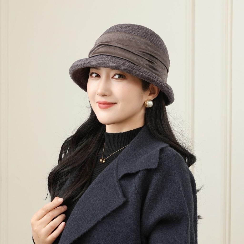New Elegant Bucket Hat Women's Autumn and Winter Basin Hat Versatile Crimped Warm Woolen Hat