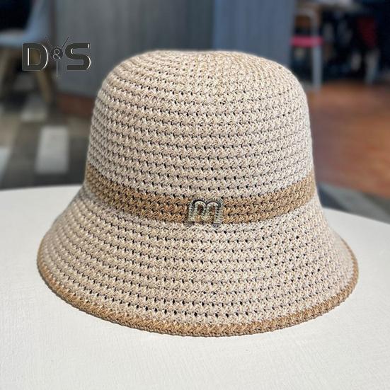 Summer Women Fisherman Hat Sun Protection Anti-UV Foldable Straw Hat Letter Decor Breathable Portable Camping Beach Travel Gardening Sun Cap