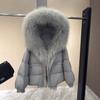 Winter increase natural real raccoon fur collar placket goose down jacket versatile high-end sense loose warm jacket women