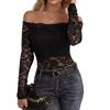 One Collar Lace Slim Fit Long Sleeved Top off-Neck Lace Long Sleeve Top